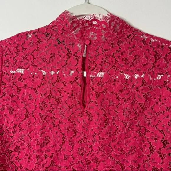 J. Crew Scalloped Lace Mockneck Top Dragon Fruit Pink Size 2 - Picture 8 of 9